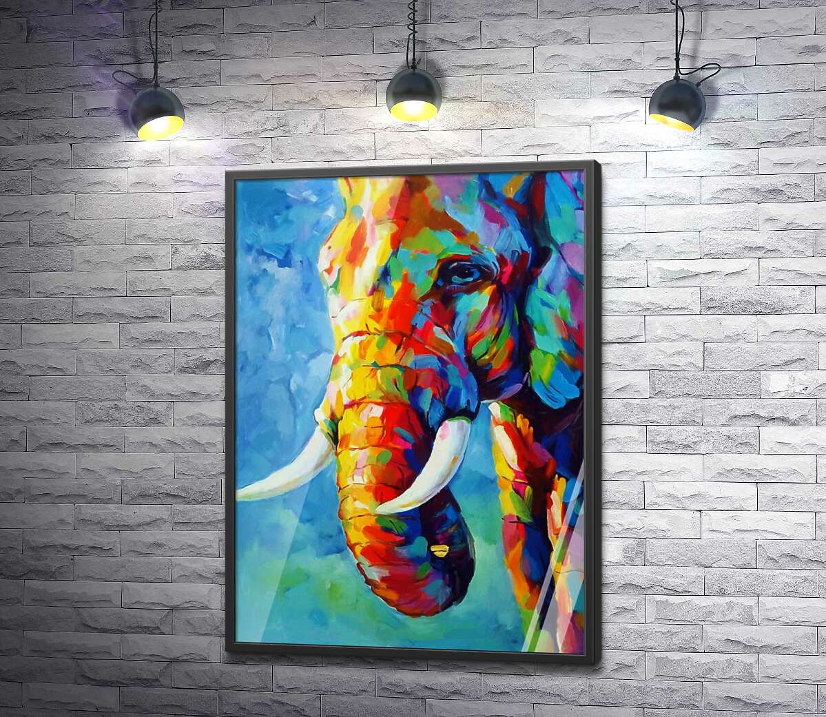 постер Яркие краски в силуэте слона