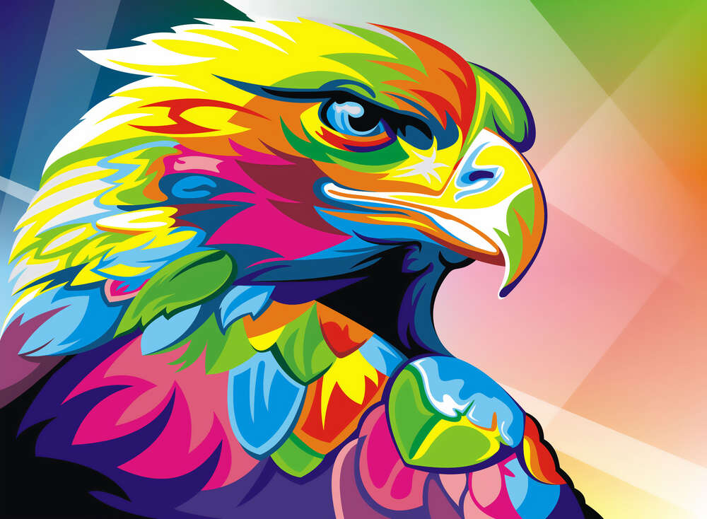 картина-постер Грозный взгляд орла среди красочного оперения