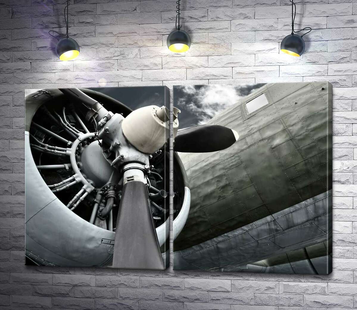 модульная картина Гигантские размеры пропеллера самолета