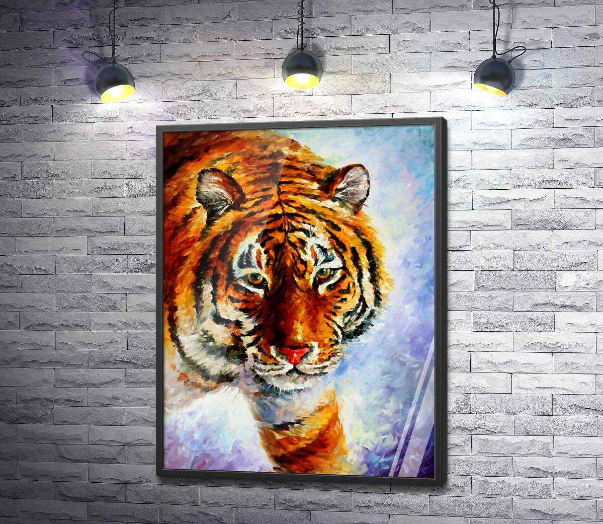 постер Амурский тигр шагает по заснеженной земле