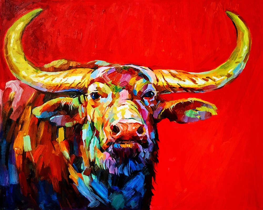 картина-постер Золотые оттенки рогов буйвола в контрасте с красным фоном