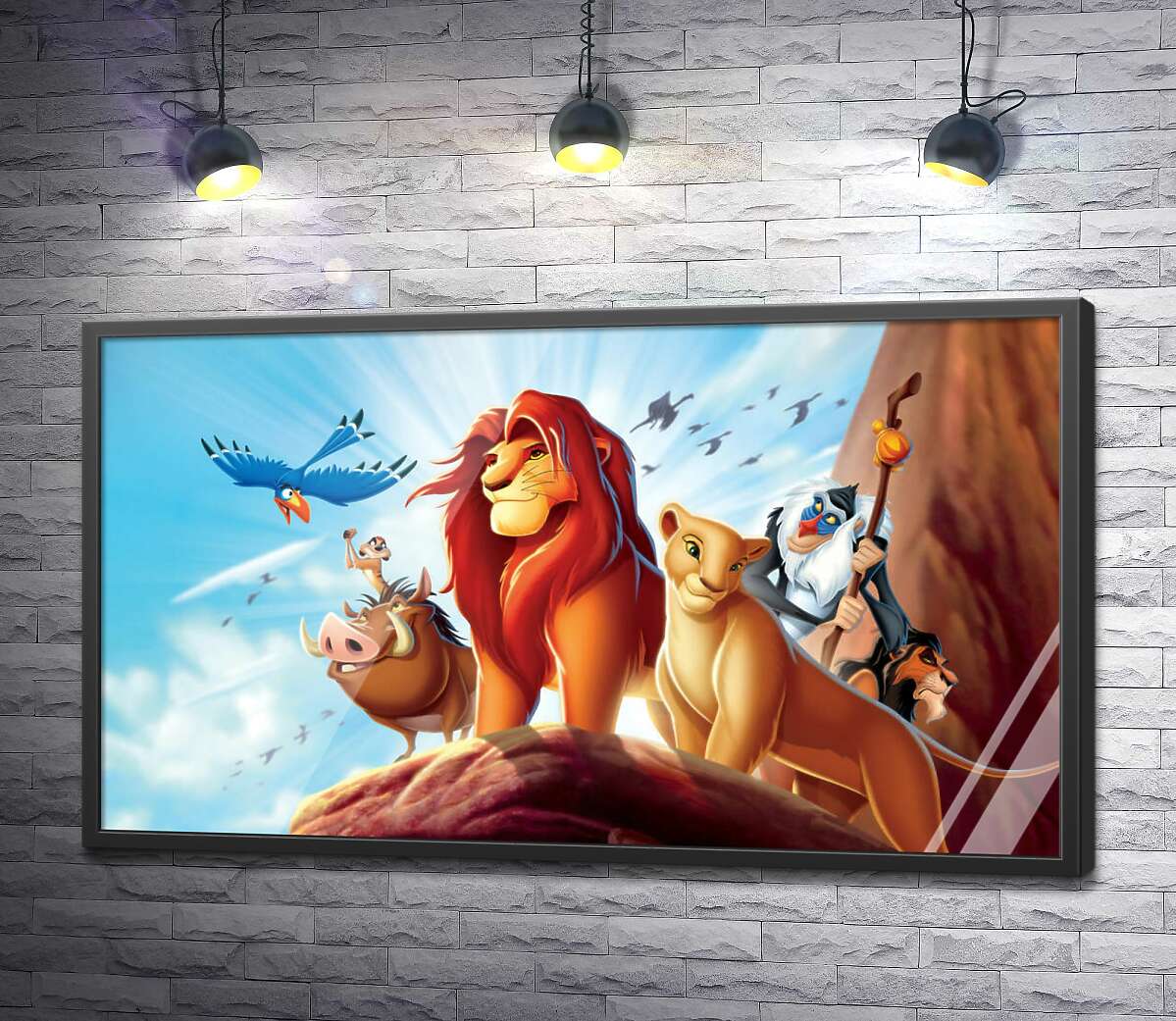 постер Тварини - герої мультфільму "Король Лев" (The Lion King) стоять на краю скелі на чолі з Сімбою