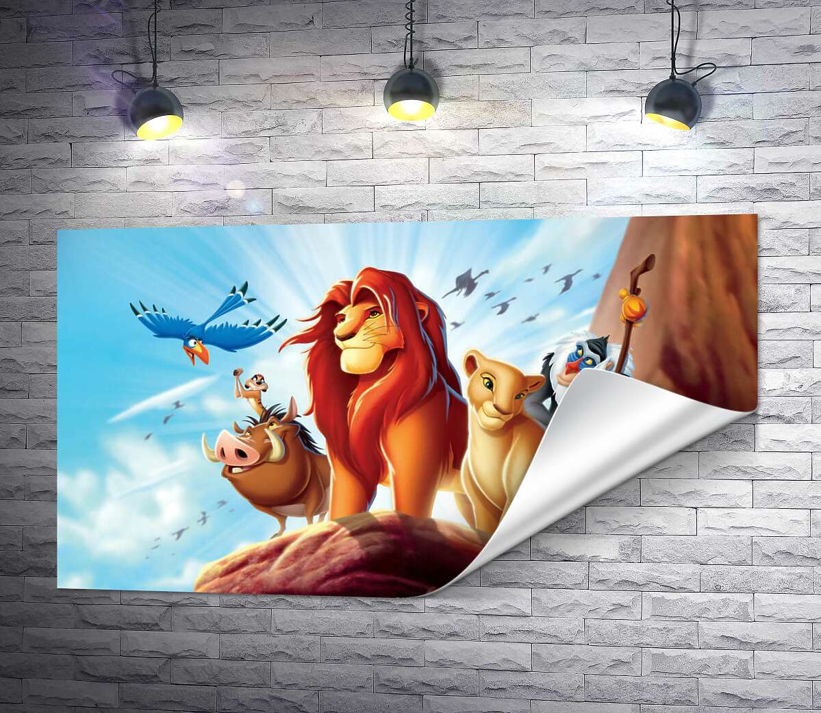 печать Животные – герои мультфильма "Король Лев" (The Lion King) стоят на краю скалы во главе с Симбой