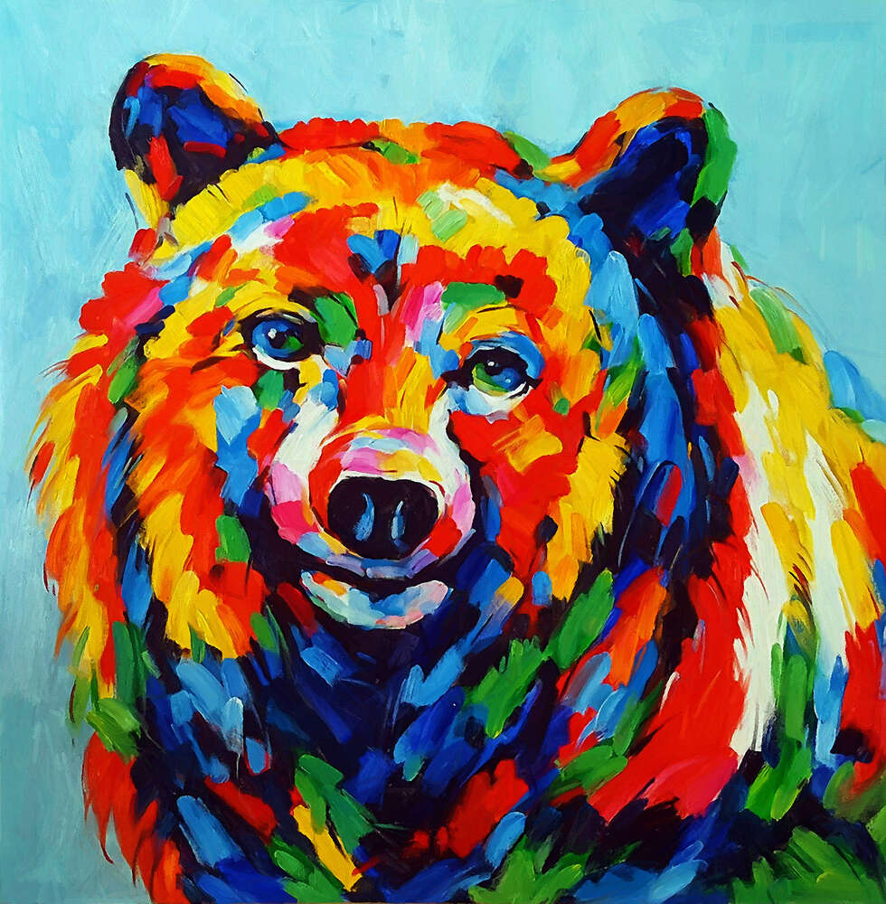 картина-постер Цветной медведь внимательно наблюдает