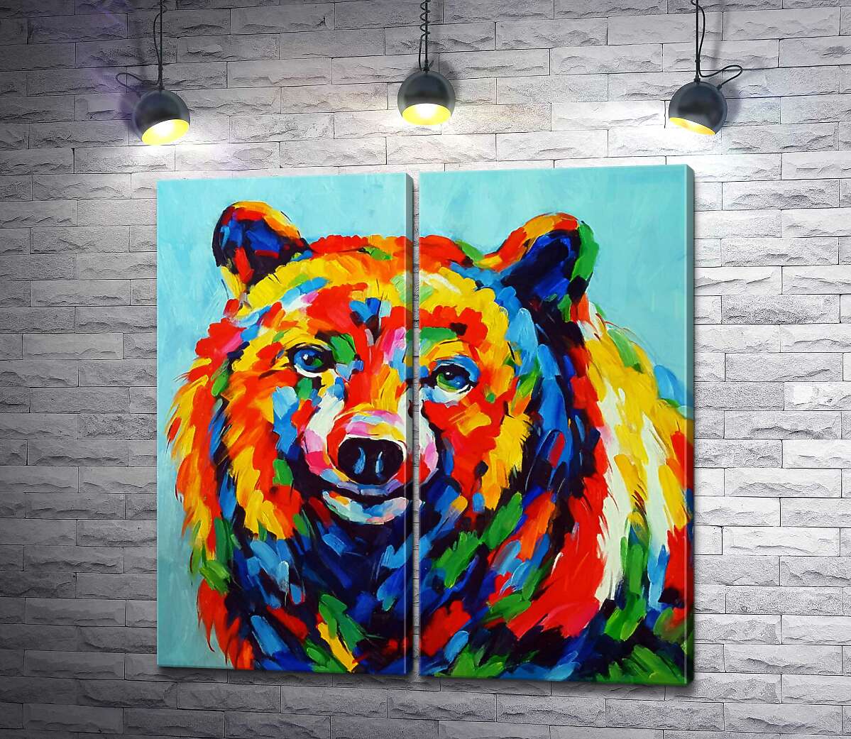 модульная картина Цветной медведь внимательно наблюдает