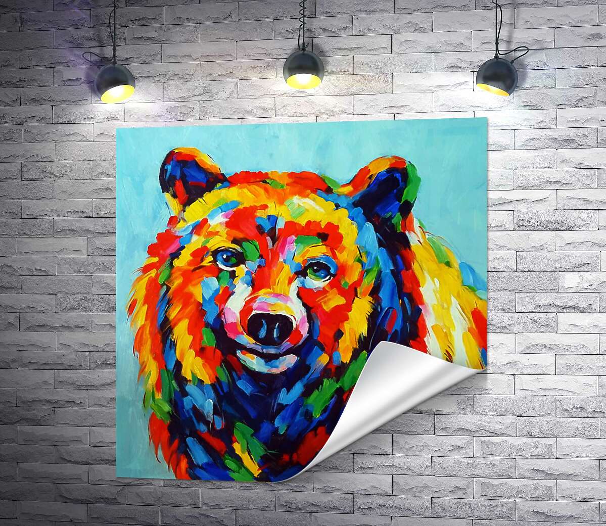 печать Цветной медведь внимательно наблюдает