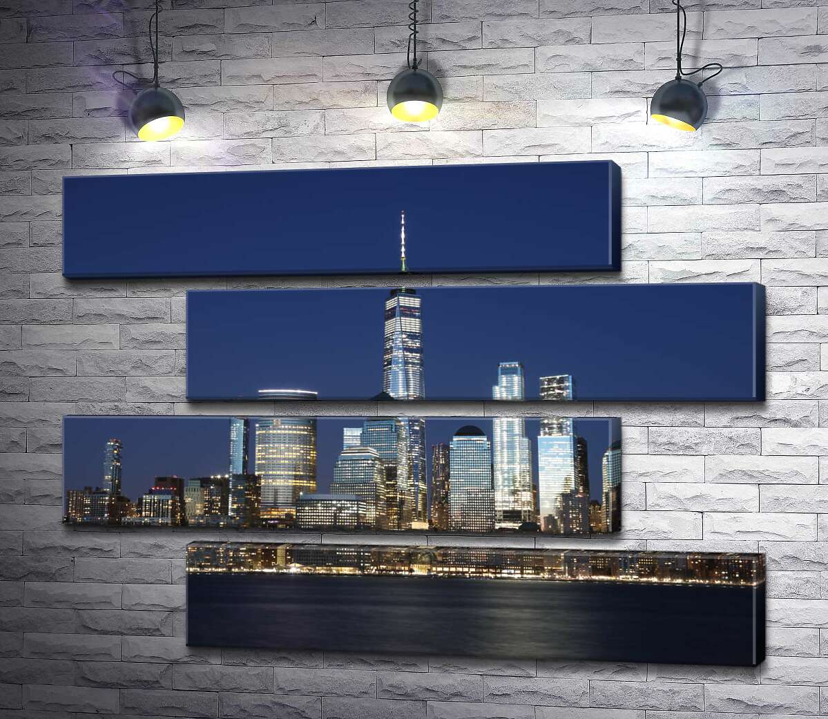 модульна картина Вид на нічні хмарочоси Джерсі-Сіті (Jersey City) з вод річки Гудзон (Hudson River) (Модуль №23)