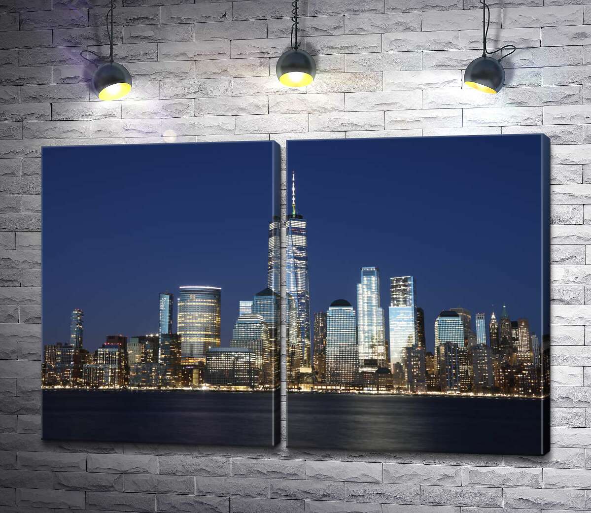 модульная картина Вид на ночные небоскребы Джерси-Сити (Jersey City) из вод реки Гудзон (Hudson River)