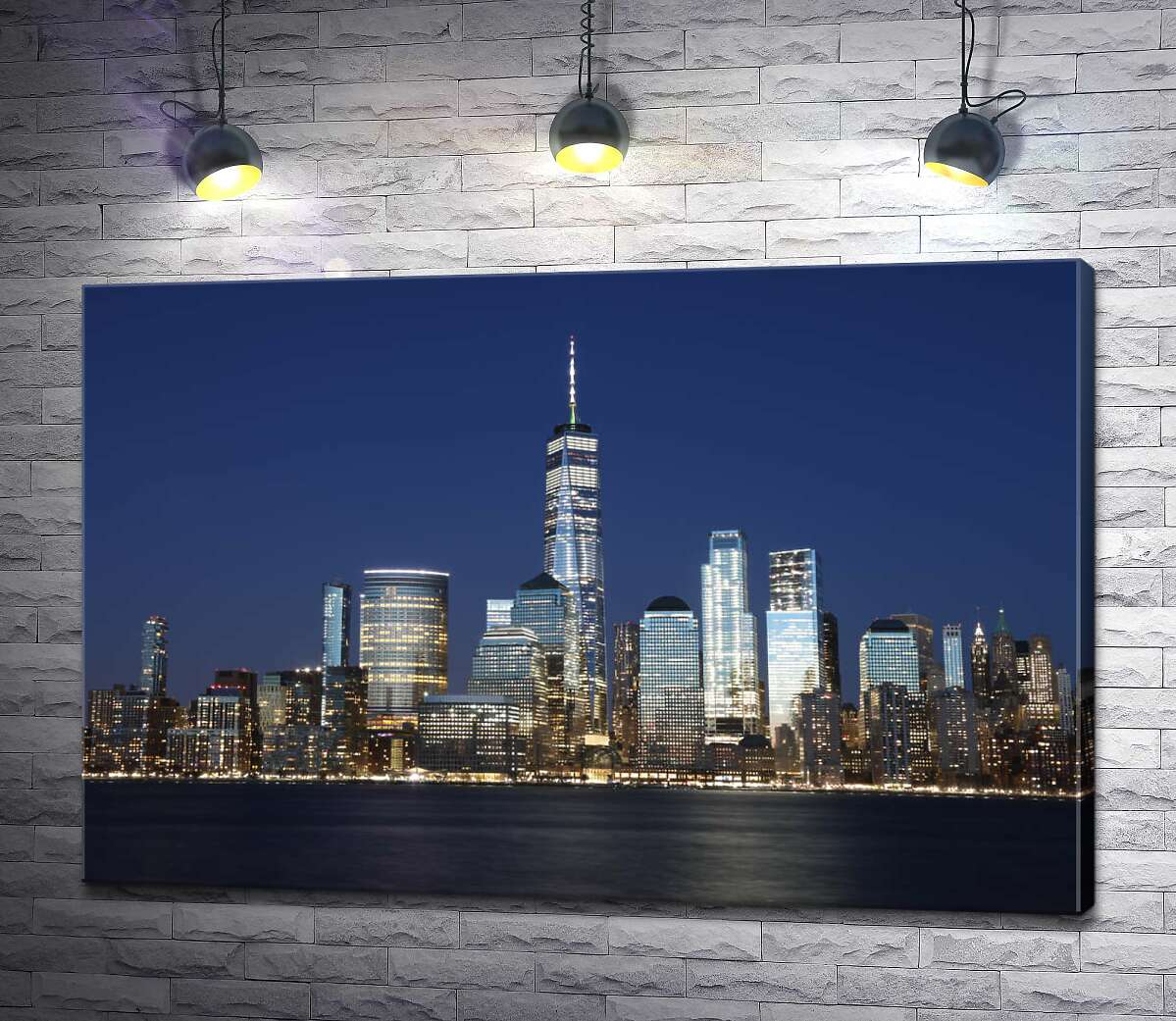 картина Вид на ночные небоскребы Джерси-Сити (Jersey City) из вод реки Гудзон (Hudson River)