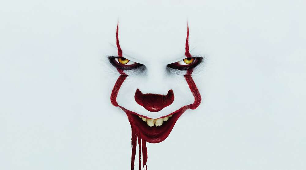 картина-постер Ужасающая улыбка клоуна-убийцы Пеннивайза (Pennywise) – героя фильма ужасов "Оно" (It)
