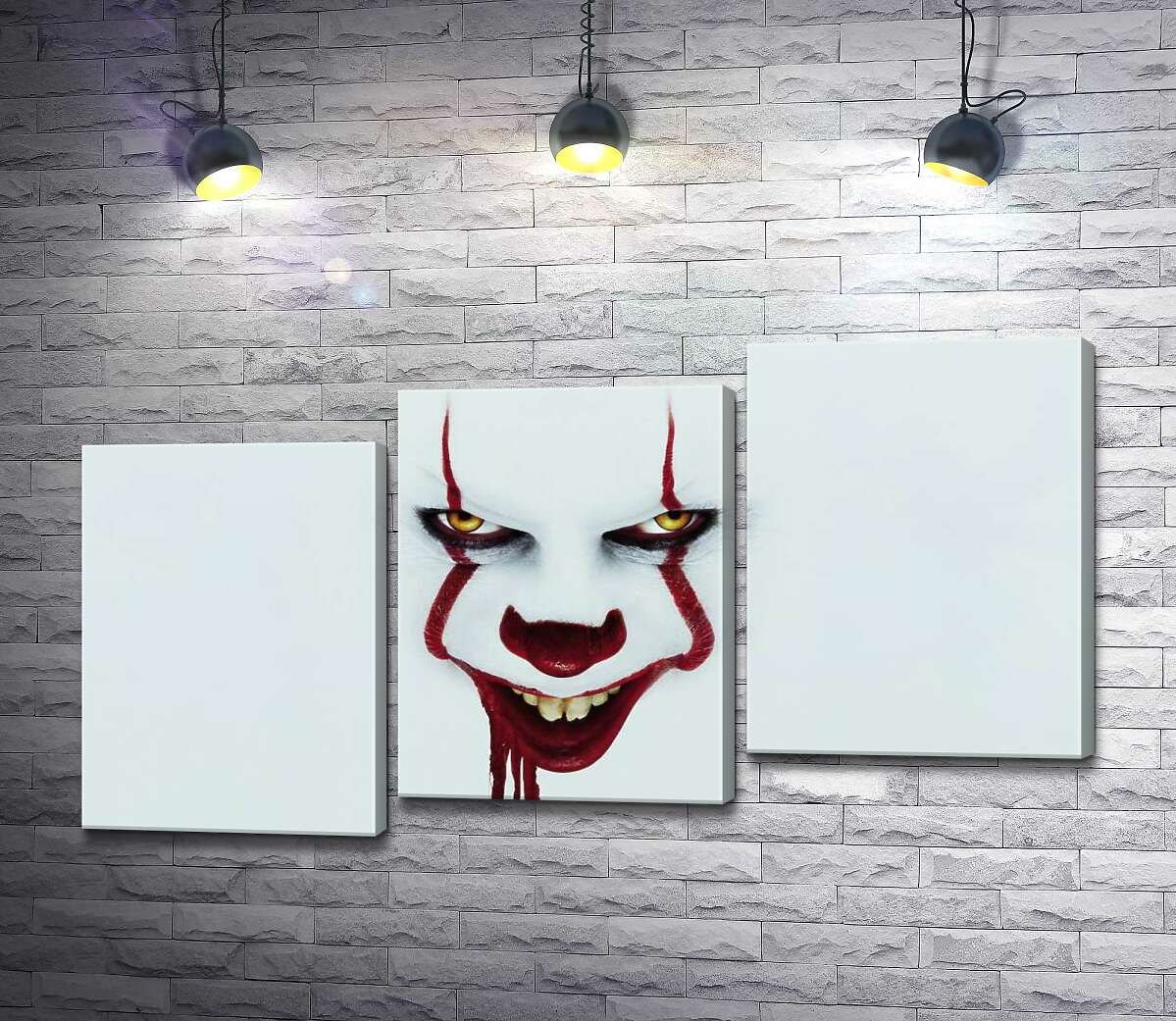 модульна картина Жахаюча посмішка клоуна-вбивці Пеннівайза (Pennywise) - героя фільму жахів "Воно" (It) (Модуль №14)