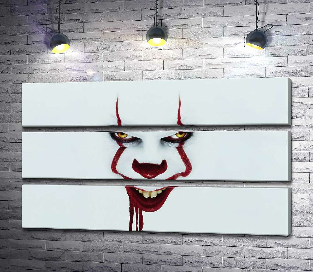 модульна картина Жахаюча посмішка клоуна-вбивці Пеннівайза (Pennywise) - героя фільму жахів "Воно" (It) (Модуль №15)