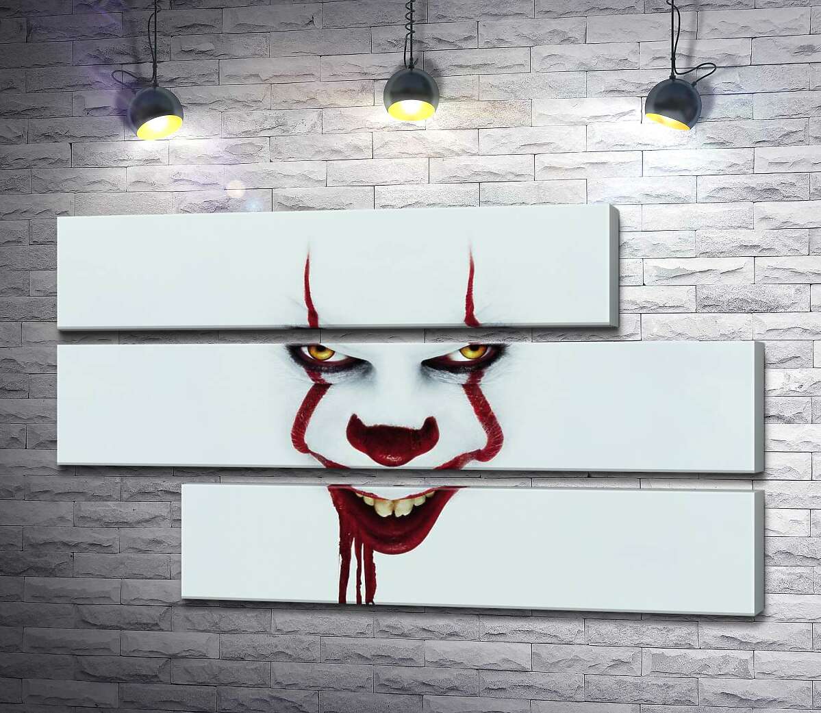 модульна картина Жахаюча посмішка клоуна-вбивці Пеннівайза (Pennywise) - героя фільму жахів "Воно" (It) (Модуль №16)