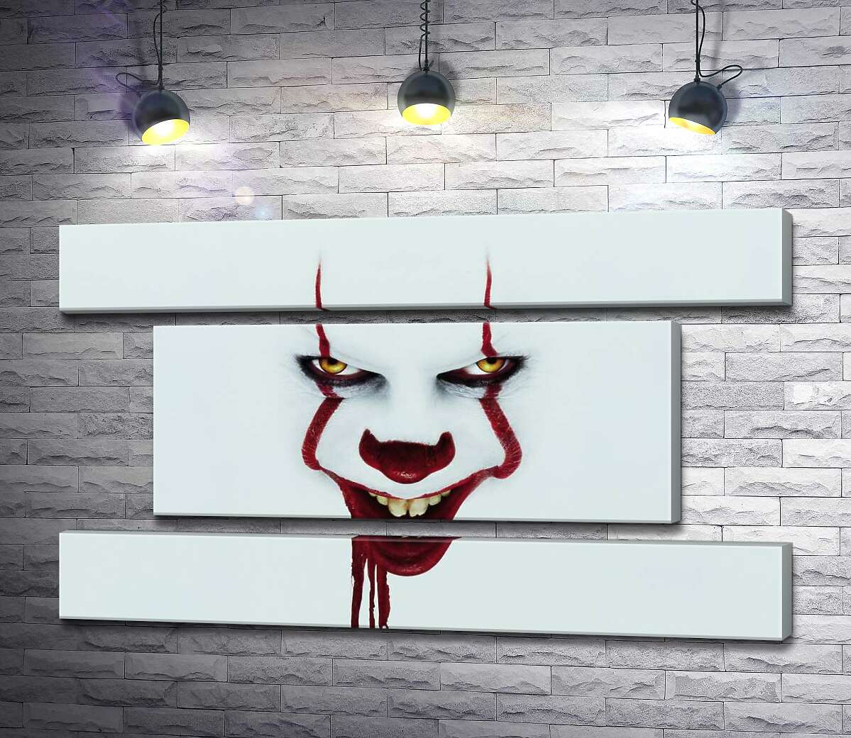 модульна картина Жахаюча посмішка клоуна-вбивці Пеннівайза (Pennywise) - героя фільму жахів "Воно" (It) (Модуль №18)