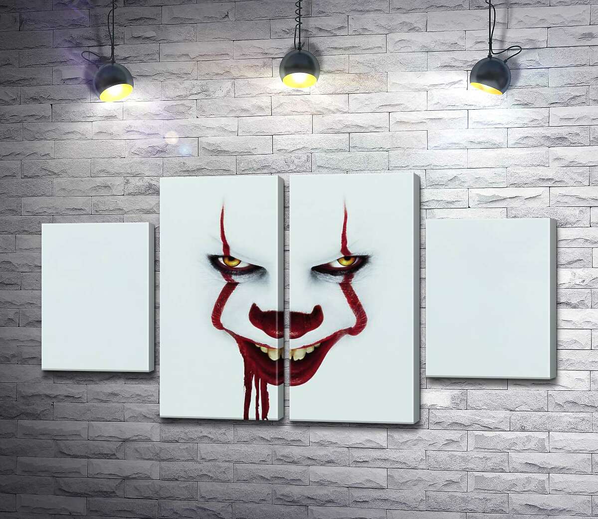 модульная картина Ужасающая улыбка клоуна-убийцы Пеннивайза (Pennywise) – героя фильма ужасов "Оно" (It) (Модуль №20)