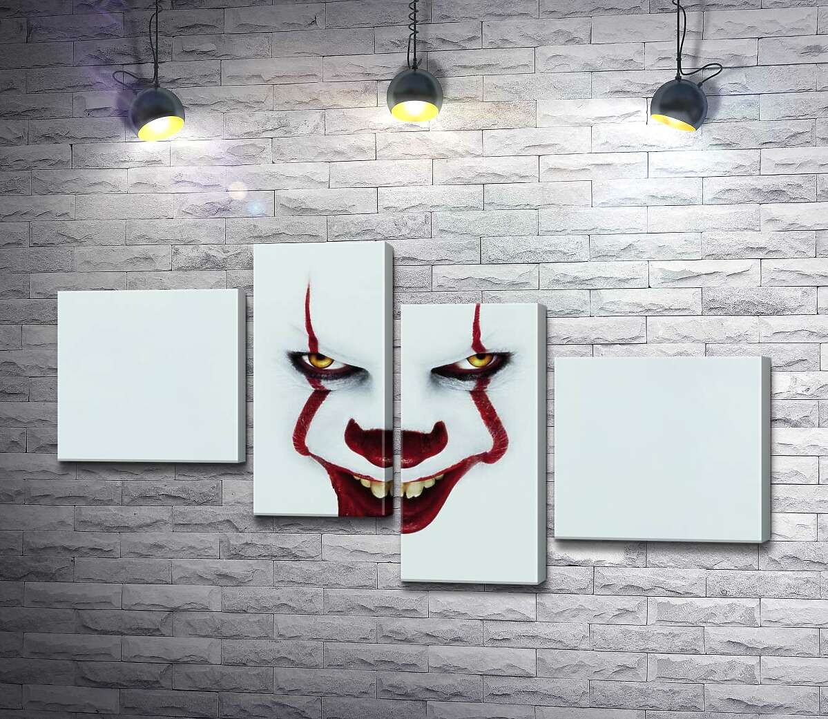 модульна картина Жахаюча посмішка клоуна-вбивці Пеннівайза (Pennywise) - героя фільму жахів "Воно" (It) (Модуль №21)
