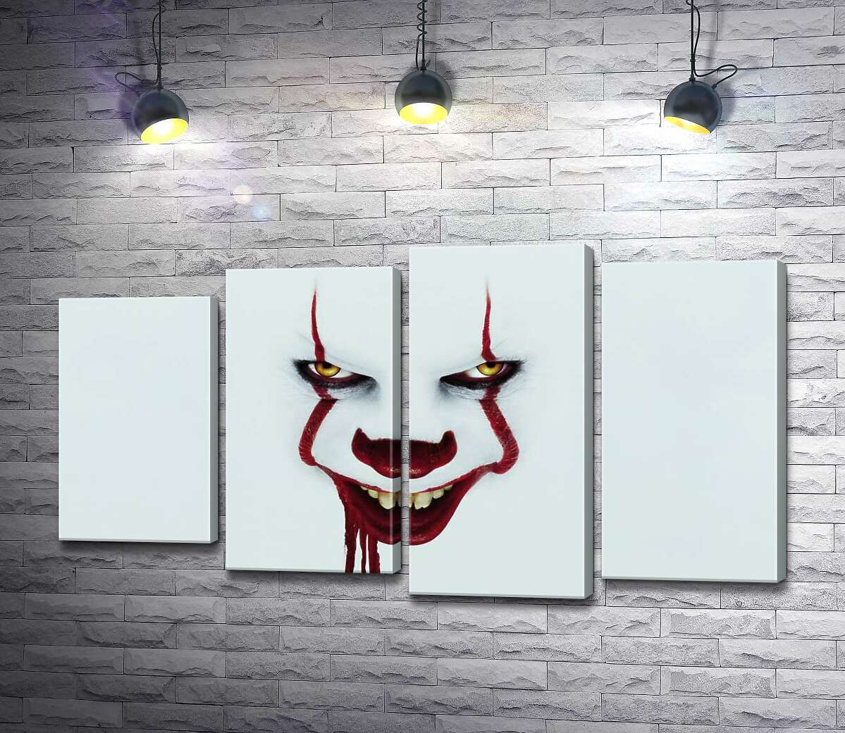 модульная картина Ужасающая улыбка клоуна-убийцы Пеннивайза (Pennywise) – героя фильма ужасов "Оно" (It) (Модуль №3)