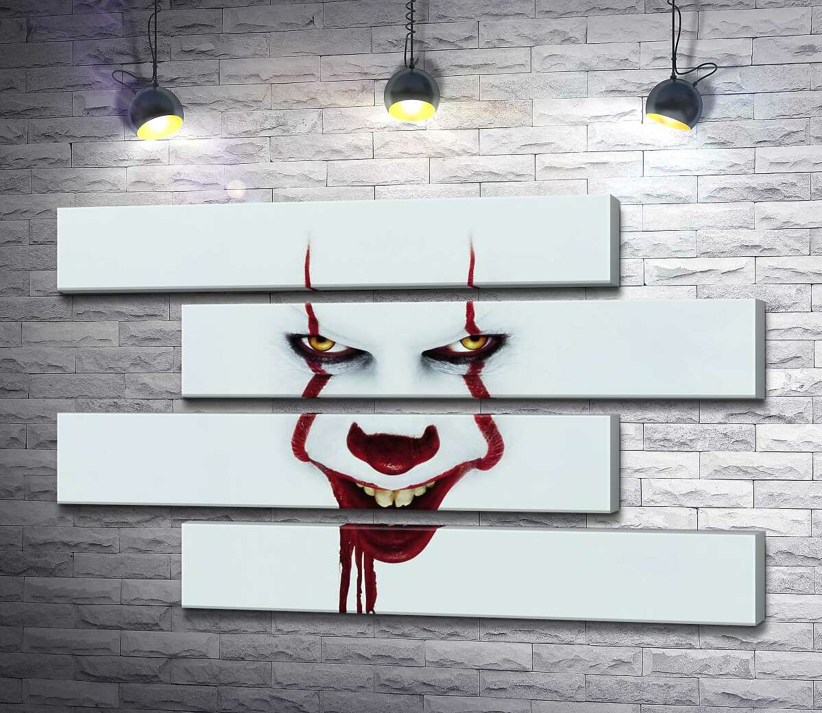 модульна картина Жахаюча посмішка клоуна-вбивці Пеннівайза (Pennywise) - героя фільму жахів "Воно" (It) (Модуль №23)