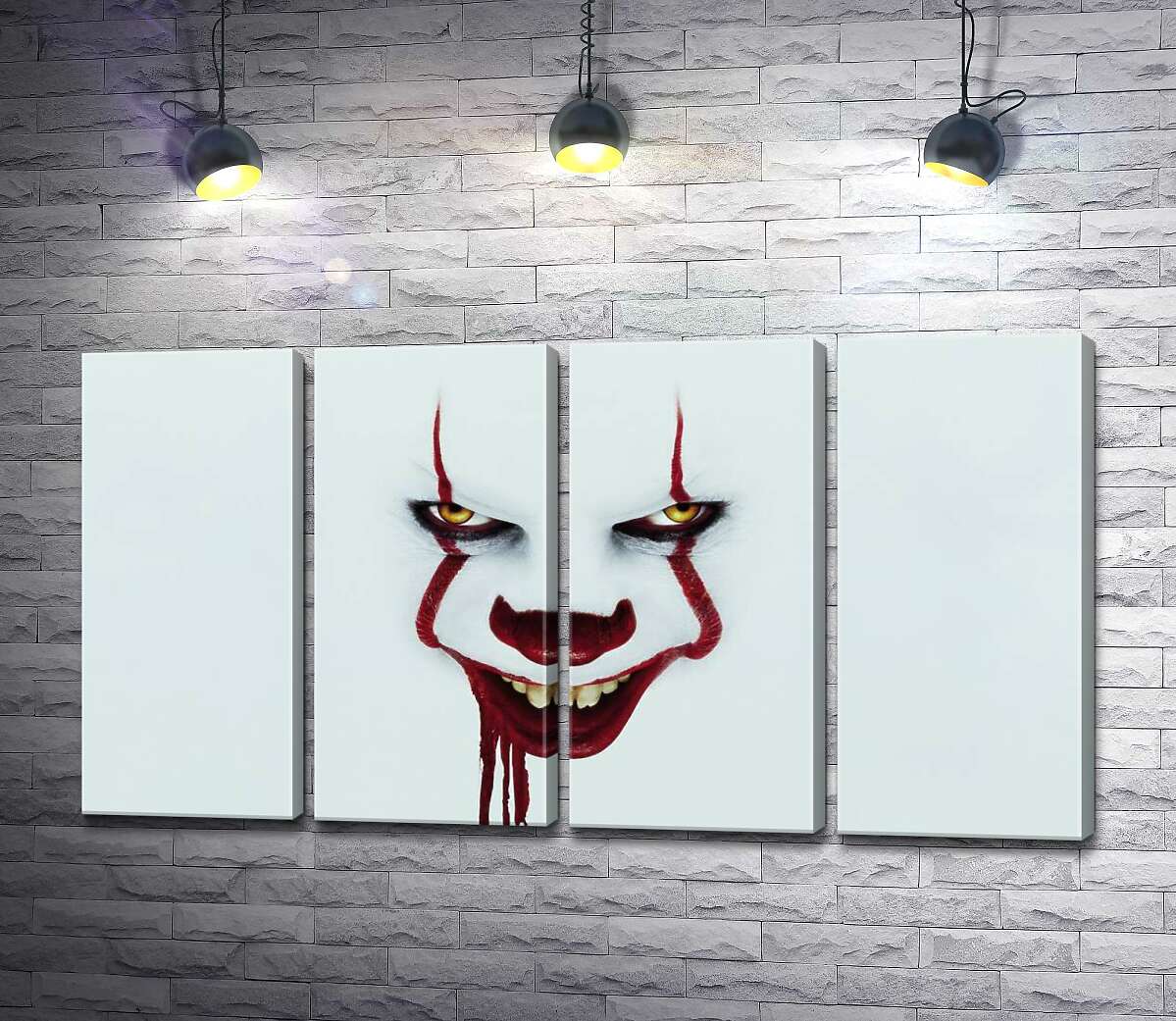 модульная картина Ужасающая улыбка клоуна-убийцы Пеннивайза (Pennywise) – героя фильма ужасов "Оно" (It) (Модуль №24)