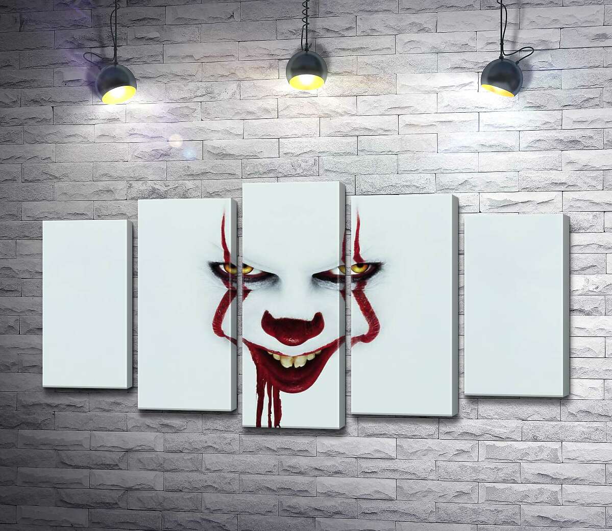 модульная картина Ужасающая улыбка клоуна-убийцы Пеннивайза (Pennywise) – героя фильма ужасов "Оно" (It) (Модуль №4)
