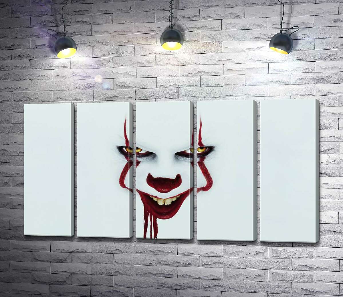 модульная картина Ужасающая улыбка клоуна-убийцы Пеннивайза (Pennywise) – героя фильма ужасов "Оно" (It) (Модуль №26)