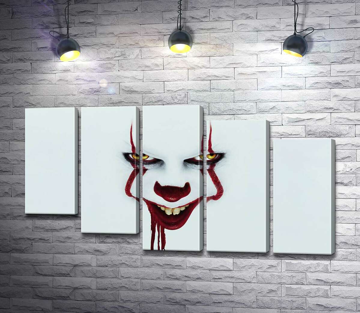 модульна картина Жахаюча посмішка клоуна-вбивці Пеннівайза (Pennywise) - героя фільму жахів "Воно" (It) (Модуль №28)