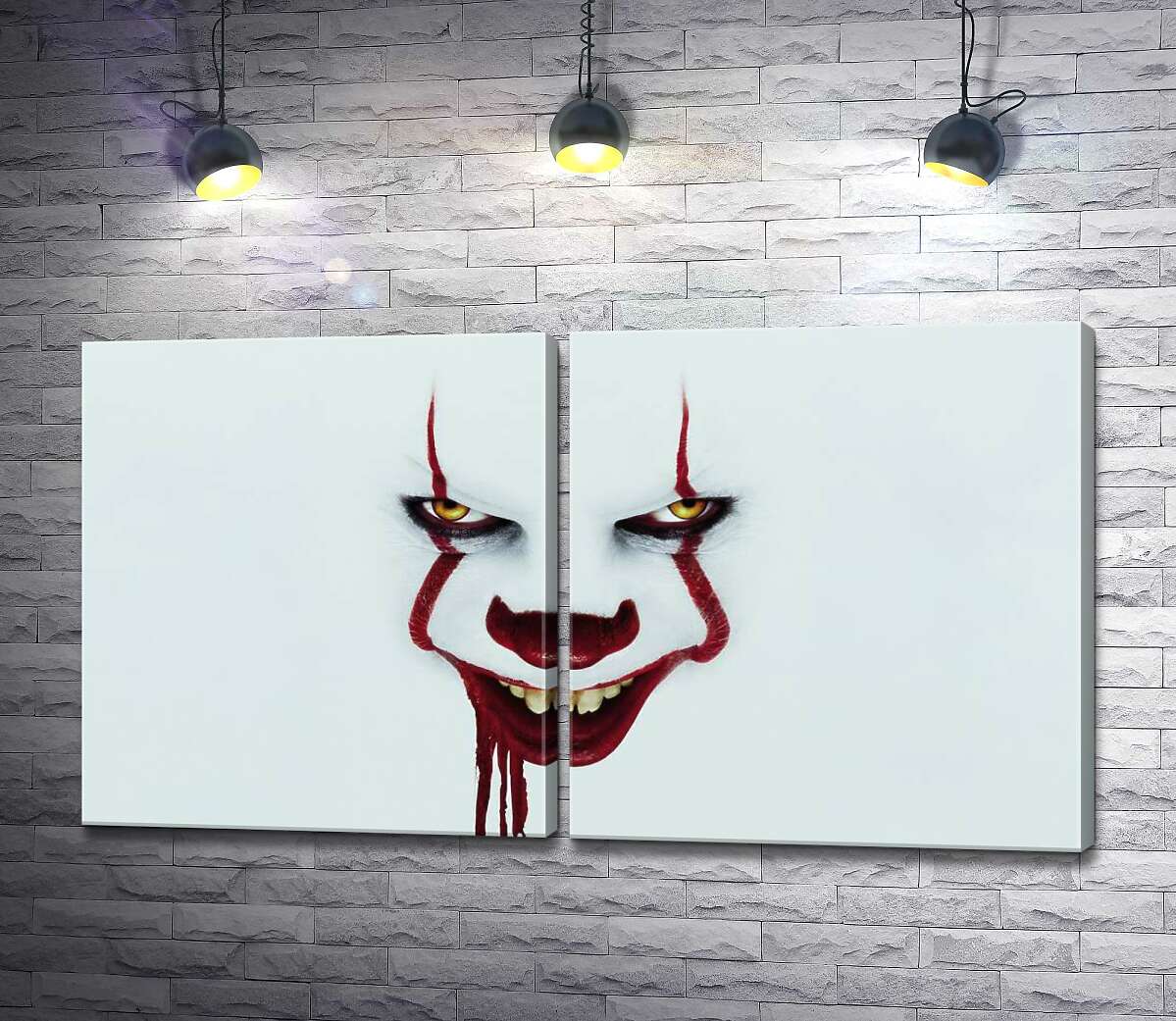 модульная картина Ужасающая улыбка клоуна-убийцы Пеннивайза (Pennywise) – героя фильма ужасов "Оно" (It)