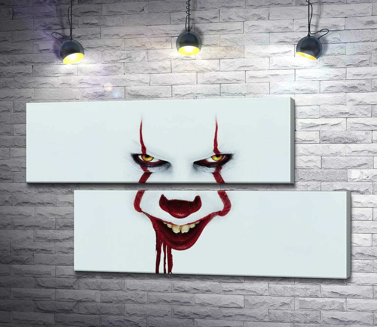 модульная картина Ужасающая улыбка клоуна-убийцы Пеннивайза (Pennywise) – героя фильма ужасов "Оно" (It) (Модуль №8)