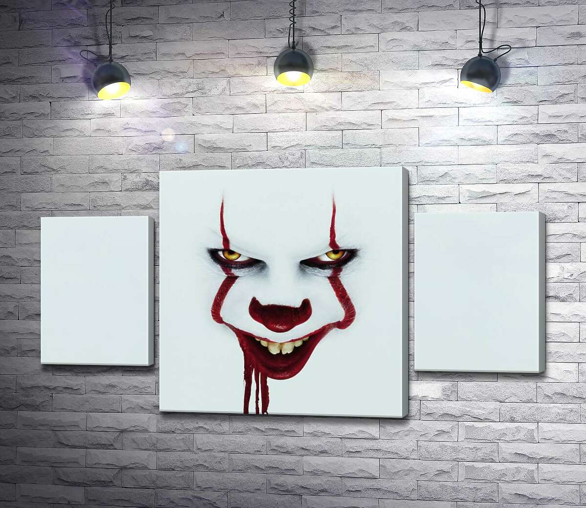модульная картина Ужасающая улыбка клоуна-убийцы Пеннивайза (Pennywise) – героя фильма ужасов "Оно" (It) (Модуль №5)