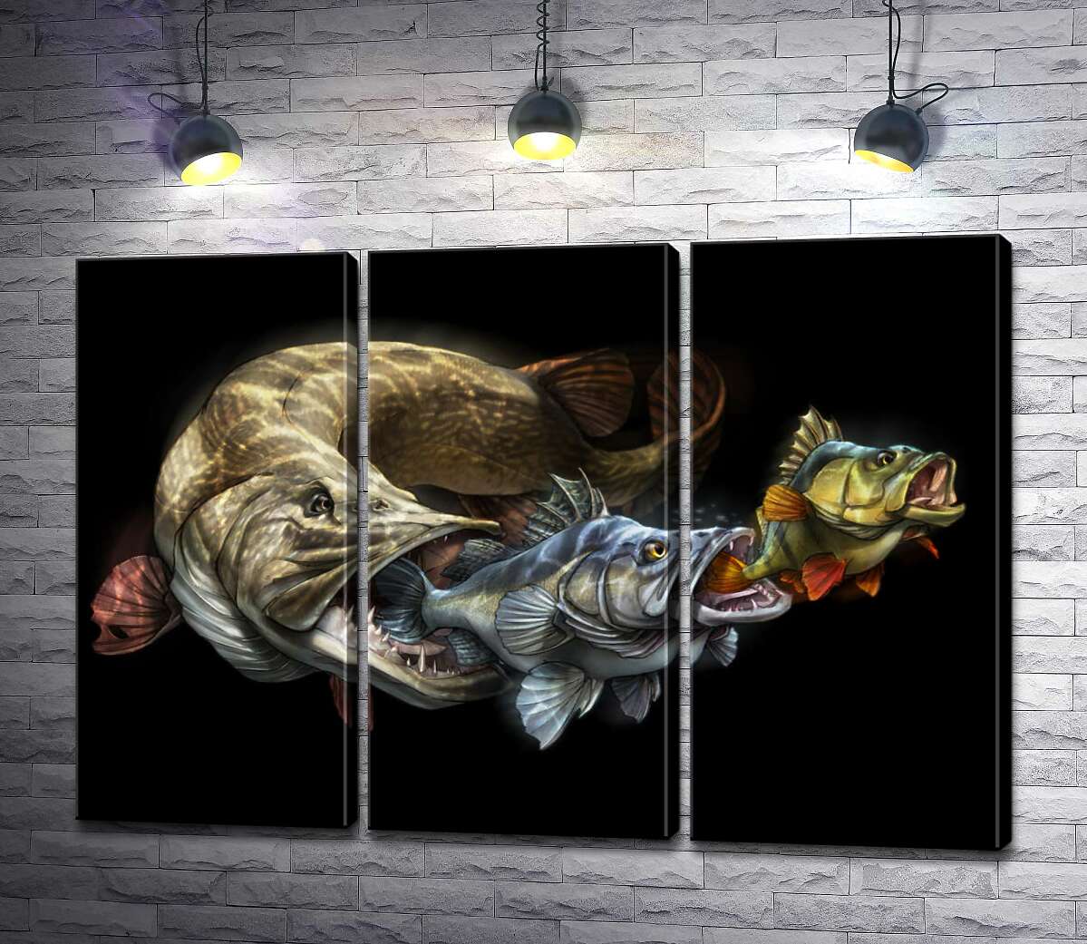 модульна картина Ланцюг живлення риб на постері до програми "Savage Gear Fish" (Модуль №2)