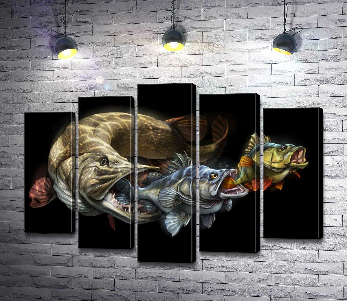 модульна картина Ланцюг живлення риб на постері до програми "Savage Gear Fish" (Модуль №4)