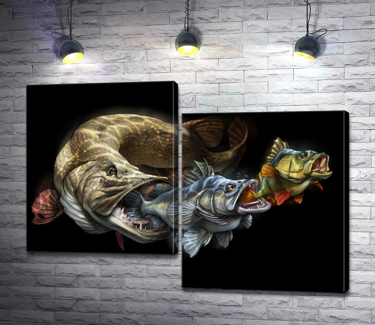 модульна картина Ланцюг живлення риб на постері до програми "Savage Gear Fish" (Модуль №9)