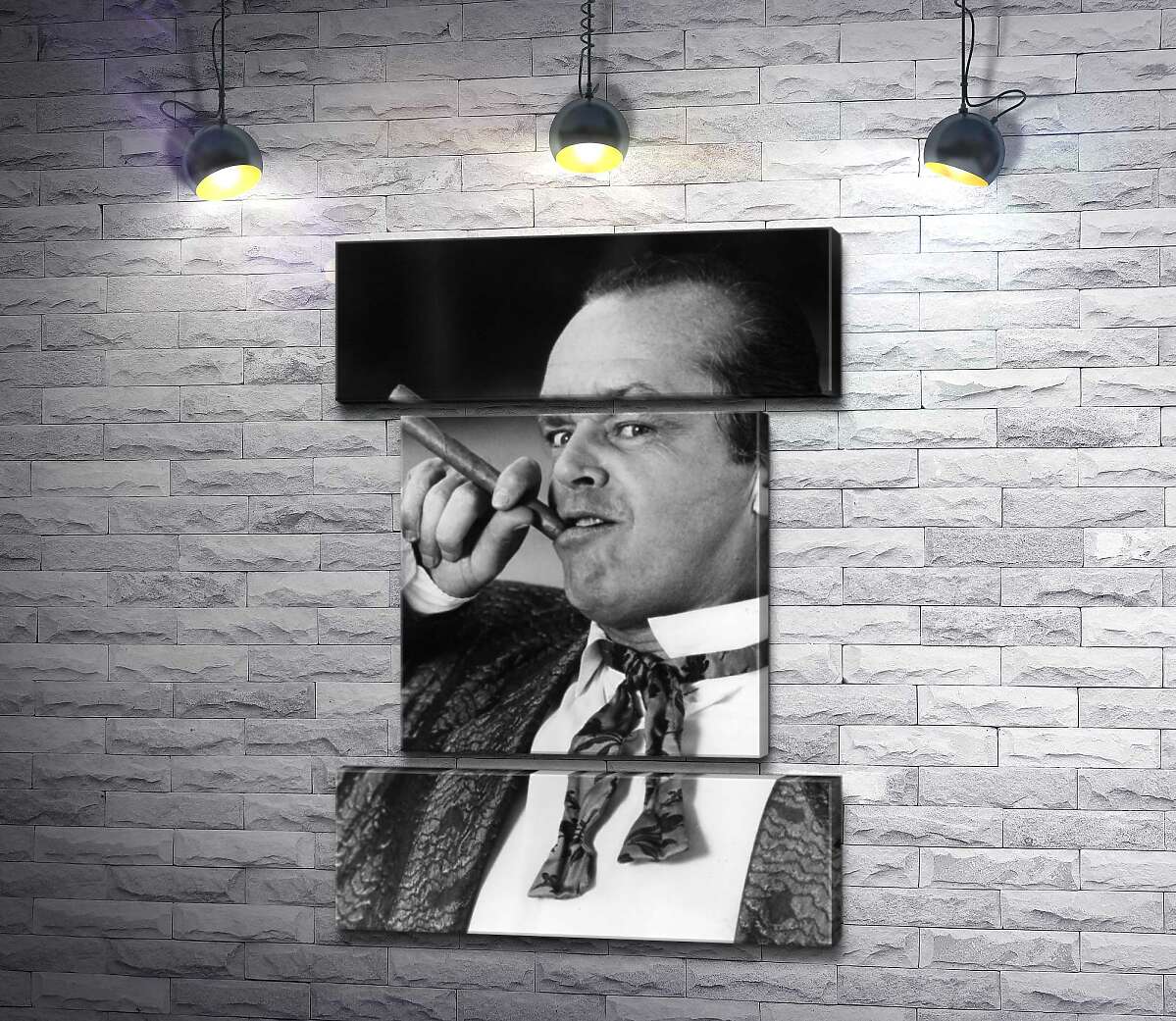 модульная картина Актер Джек Николсон (Jack Nicholson) позирует с сигарой на черно-белом снимке (Модуль №18)