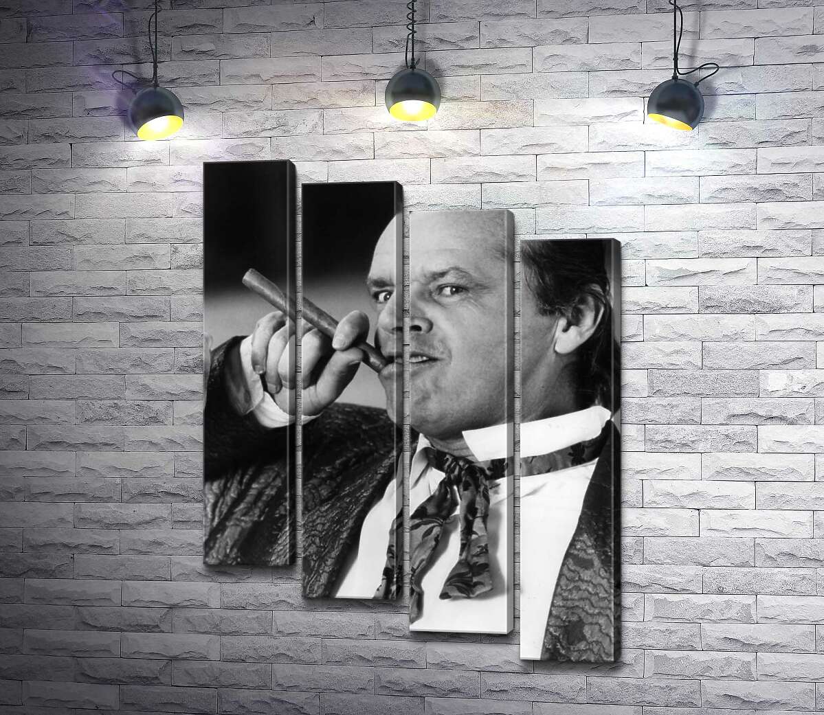 модульна картина Актор Джек Ніколсон (Jack Nicholson) позує із сигарою на чорно-білому знімку (Модуль №19)