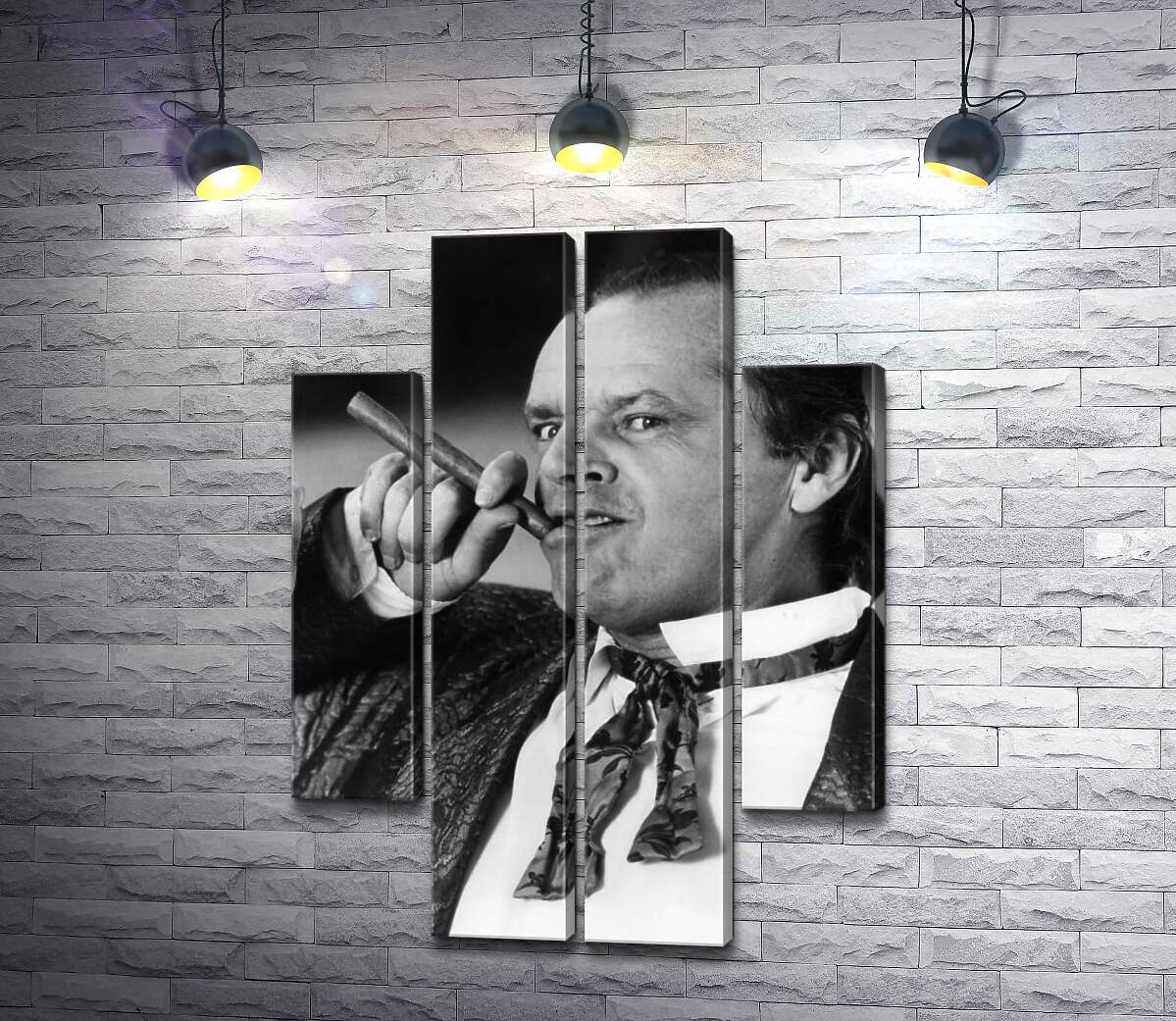 модульная картина Актер Джек Николсон (Jack Nicholson) позирует с сигарой на черно-белом снимке (Модуль №20)