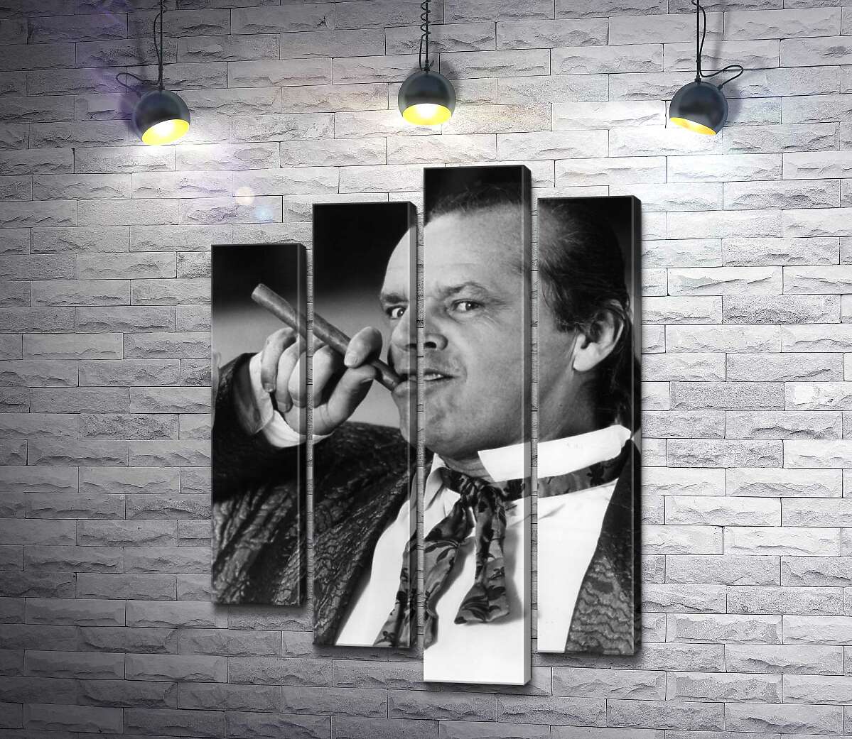 модульная картина Актер Джек Николсон (Jack Nicholson) позирует с сигарой на черно-белом снимке (Модуль №3)