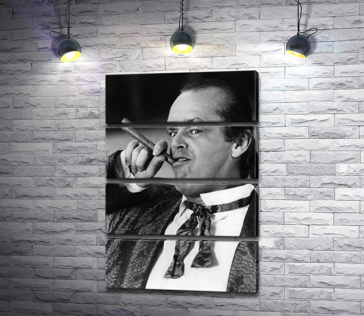 модульная картина Актер Джек Николсон (Jack Nicholson) позирует с сигарой на черно-белом снимке (Модуль №22)