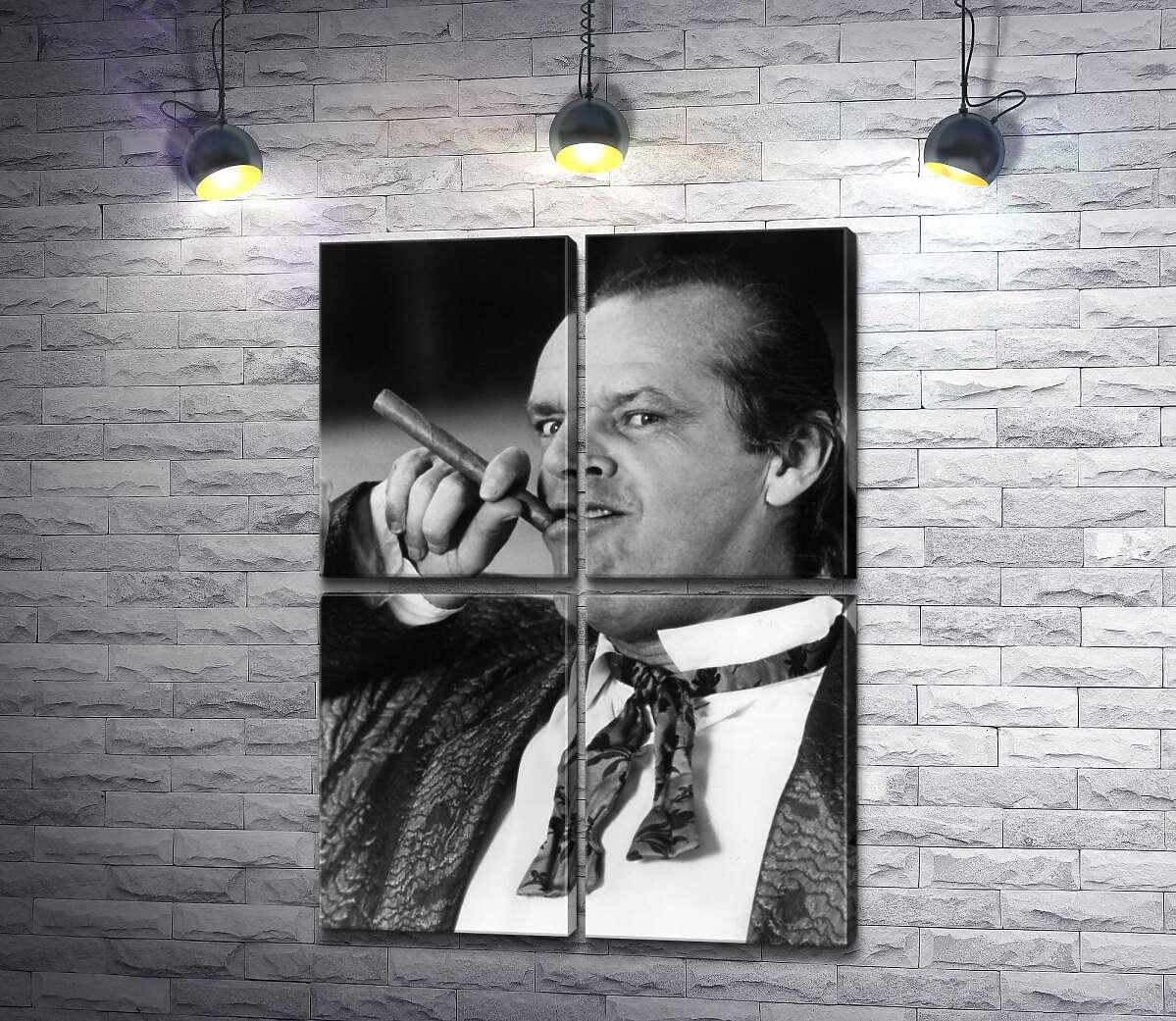 модульная картина Актер Джек Николсон (Jack Nicholson) позирует с сигарой на черно-белом снимке (Модуль №25)