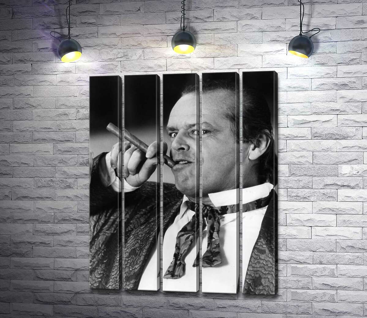 модульная картина Актер Джек Николсон (Jack Nicholson) позирует с сигарой на черно-белом снимке (Модуль №26)