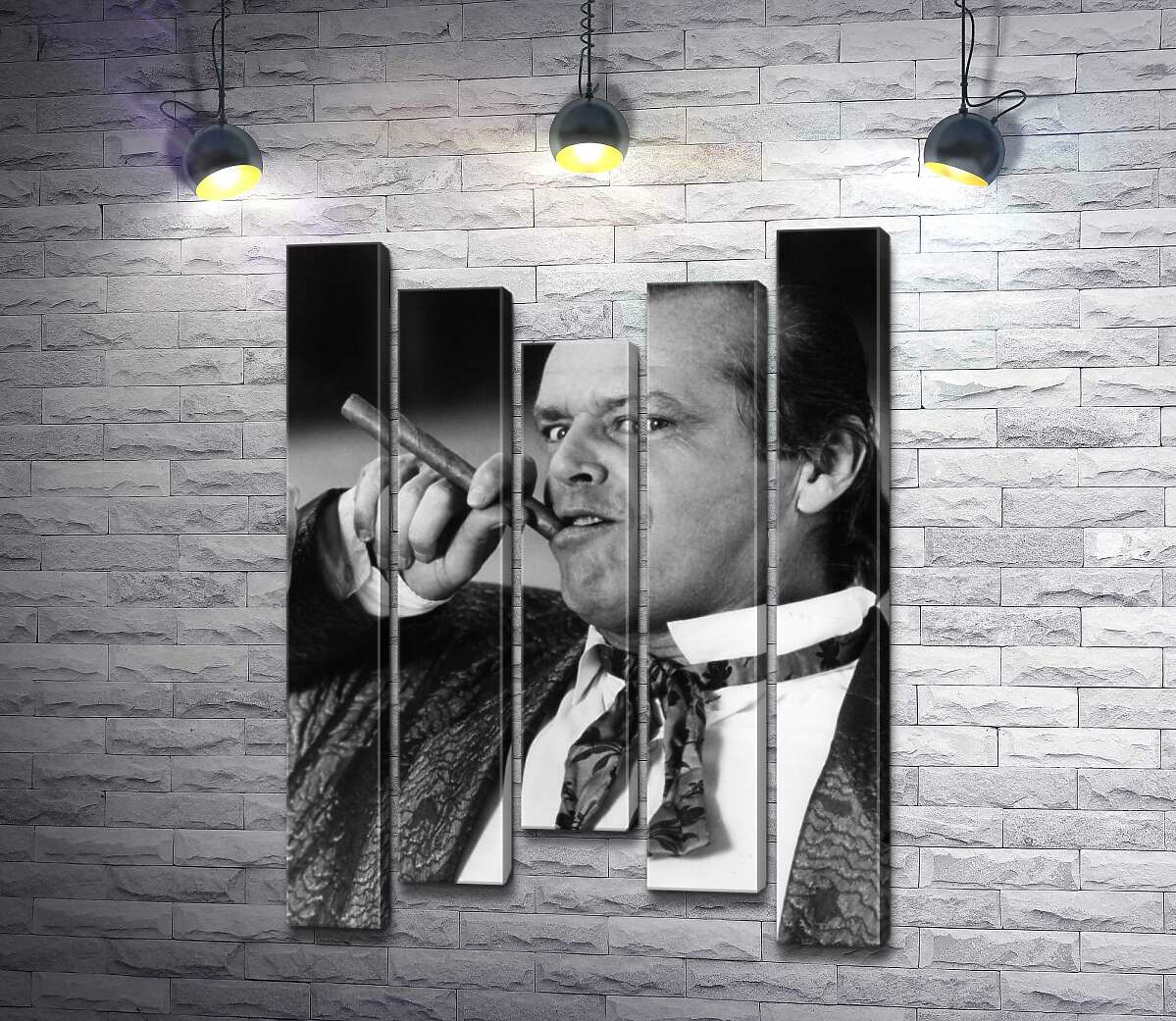 модульная картина Актер Джек Николсон (Jack Nicholson) позирует с сигарой на черно-белом снимке (Модуль №27)