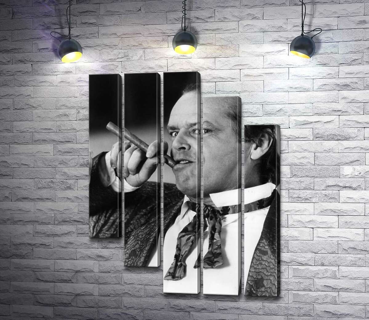 модульная картина Актер Джек Николсон (Jack Nicholson) позирует с сигарой на черно-белом снимке (Модуль №28)