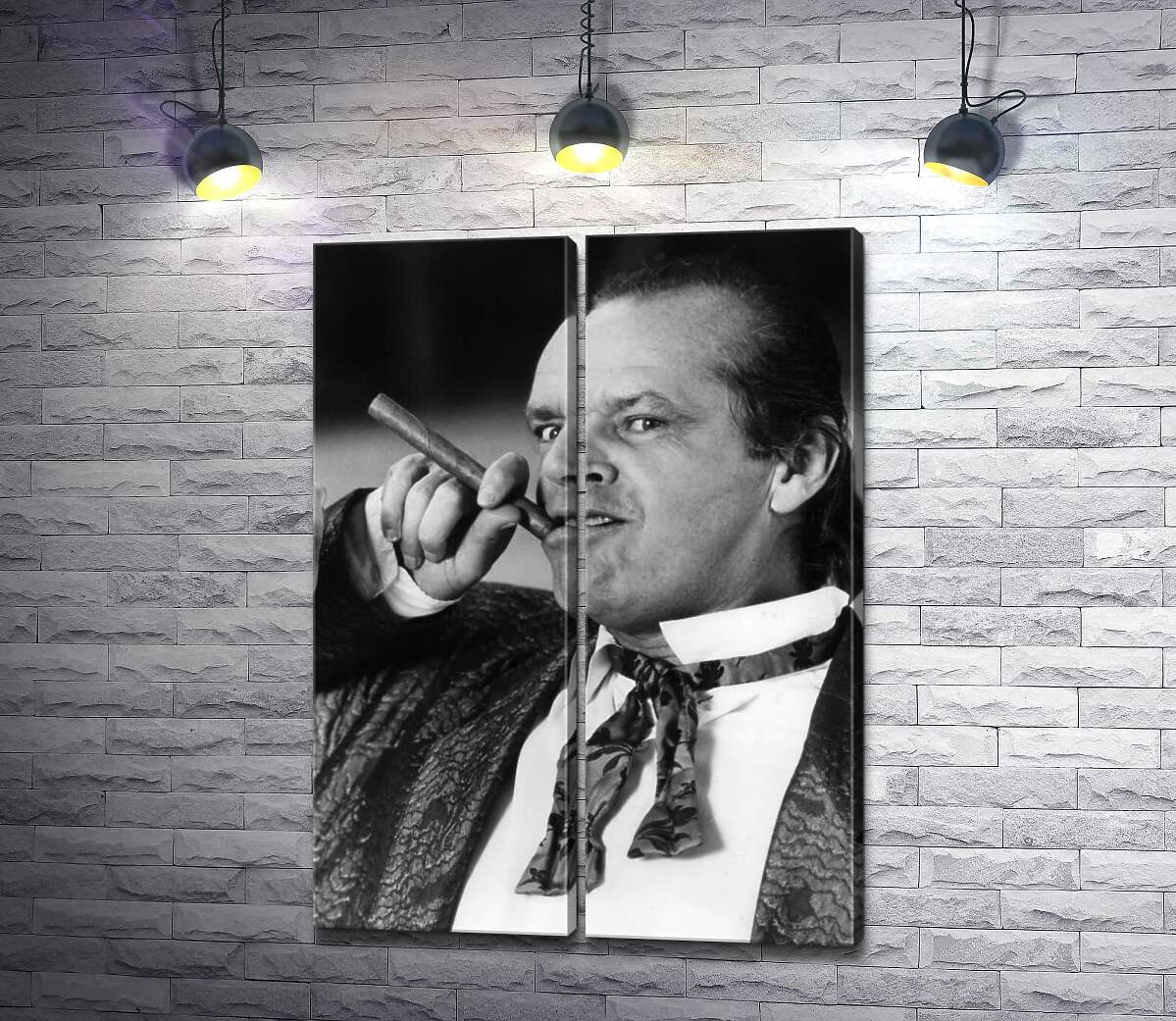 модульна картина Актор Джек Ніколсон (Jack Nicholson) позує із сигарою на чорно-білому знімку