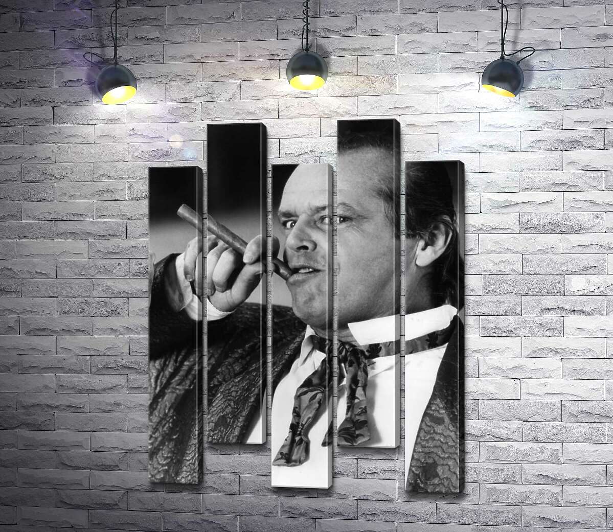 модульная картина Актер Джек Николсон (Jack Nicholson) позирует с сигарой на черно-белом снимке (Модуль №30)