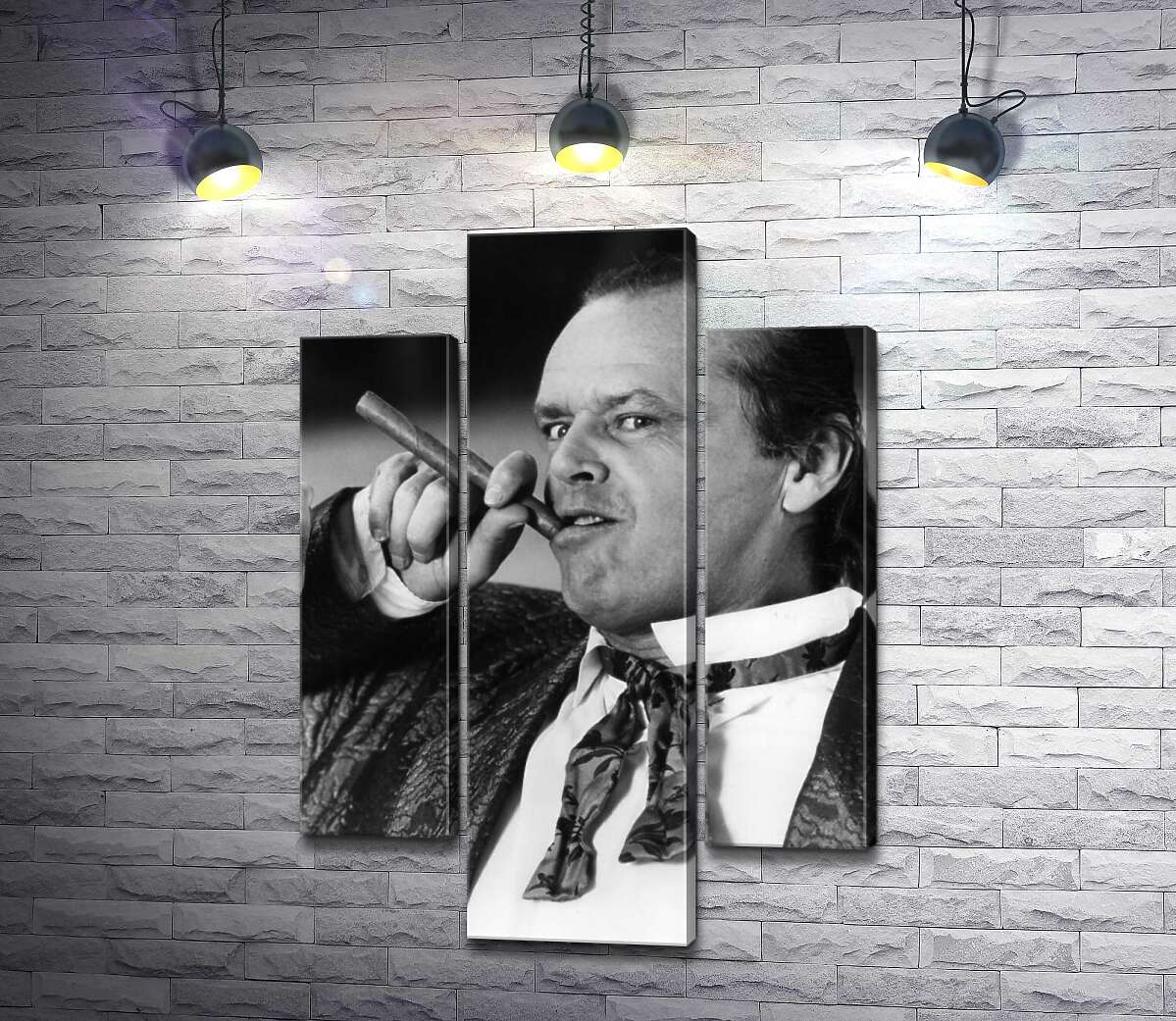 модульная картина Актер Джек Николсон (Jack Nicholson) позирует с сигарой на черно-белом снимке (Модуль №10)