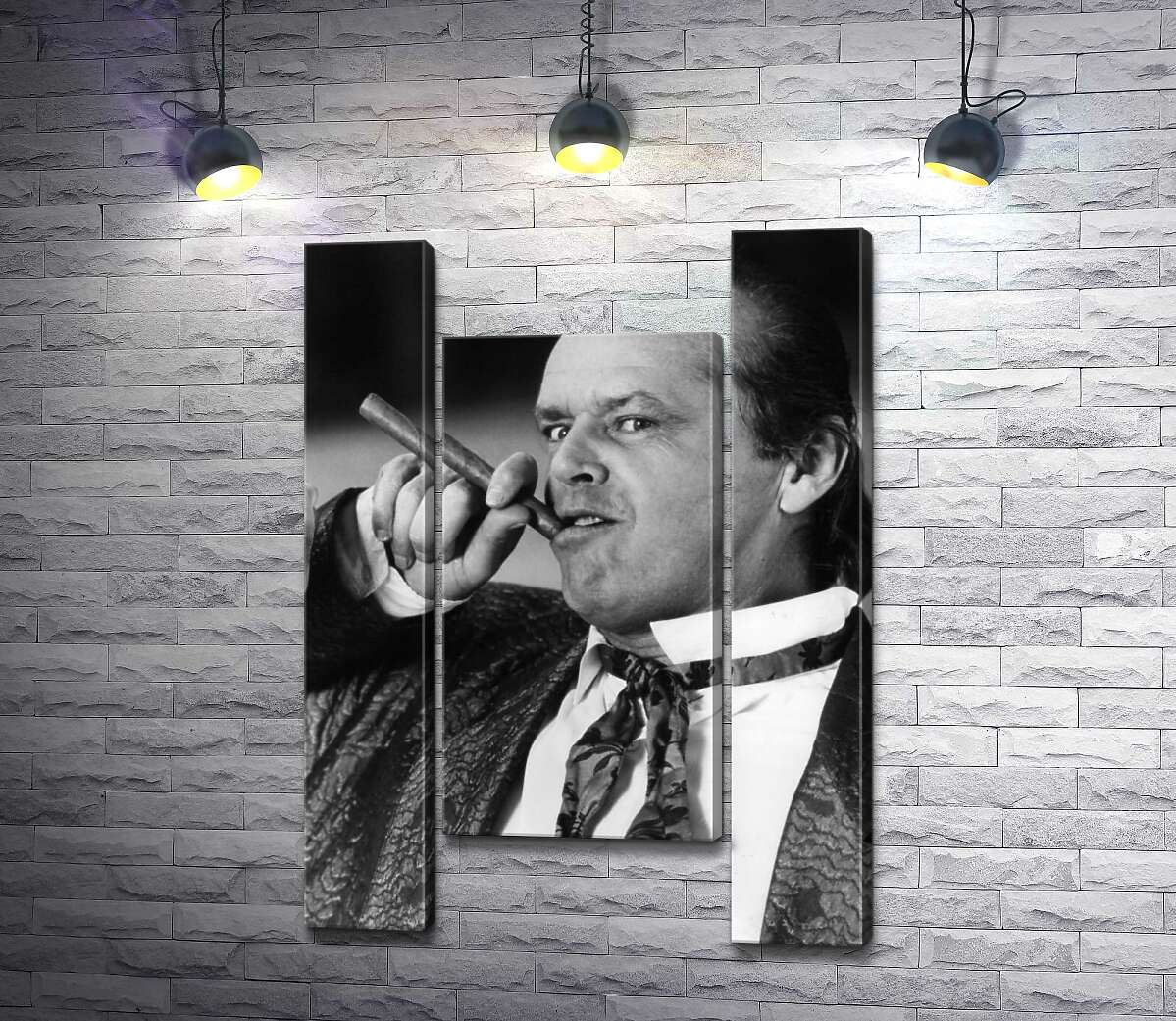 модульная картина Актер Джек Николсон (Jack Nicholson) позирует с сигарой на черно-белом снимке (Модуль №11)