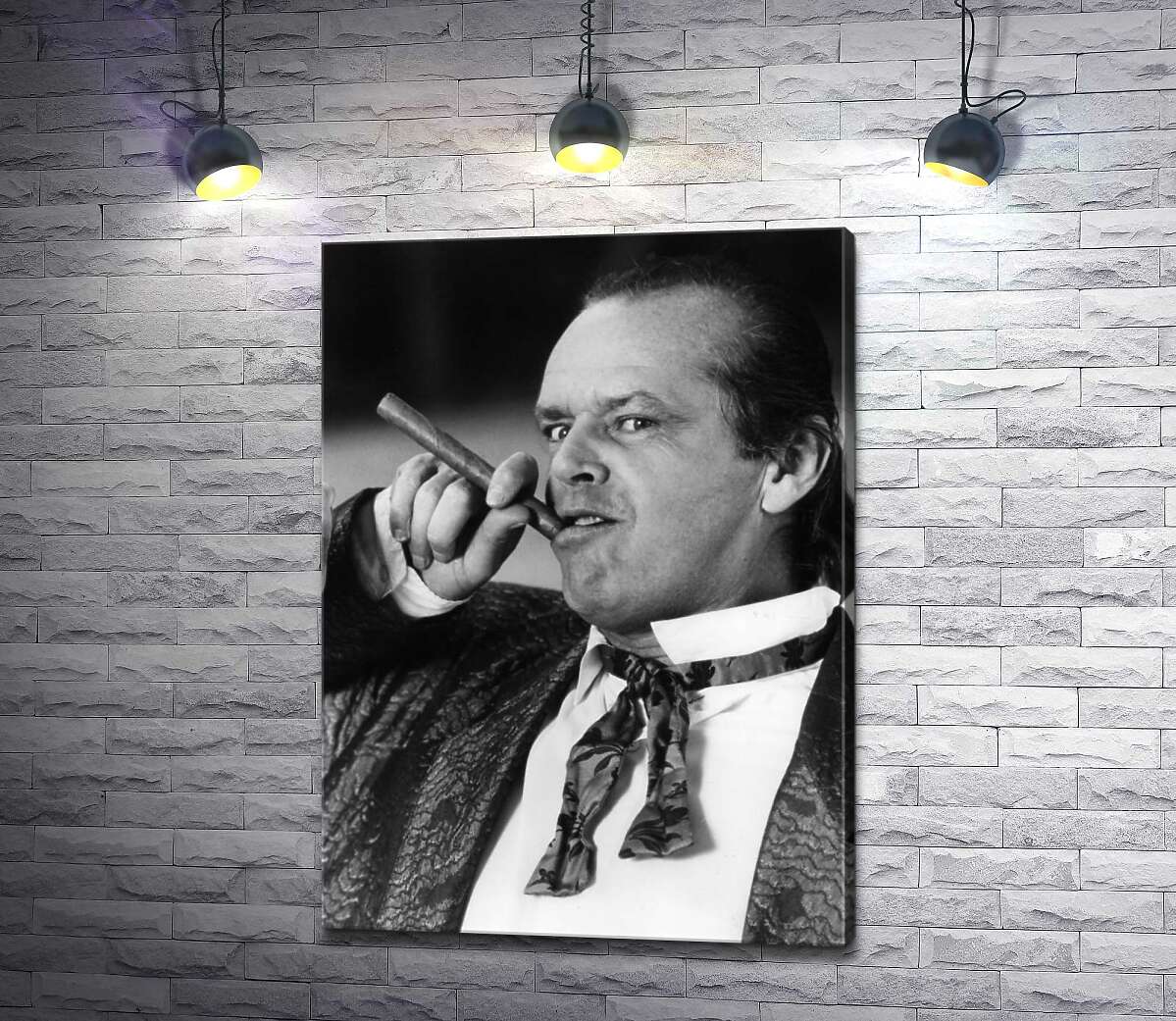 картина Актер Джек Николсон (Jack Nicholson) позирует с сигарой на черно-белом снимке