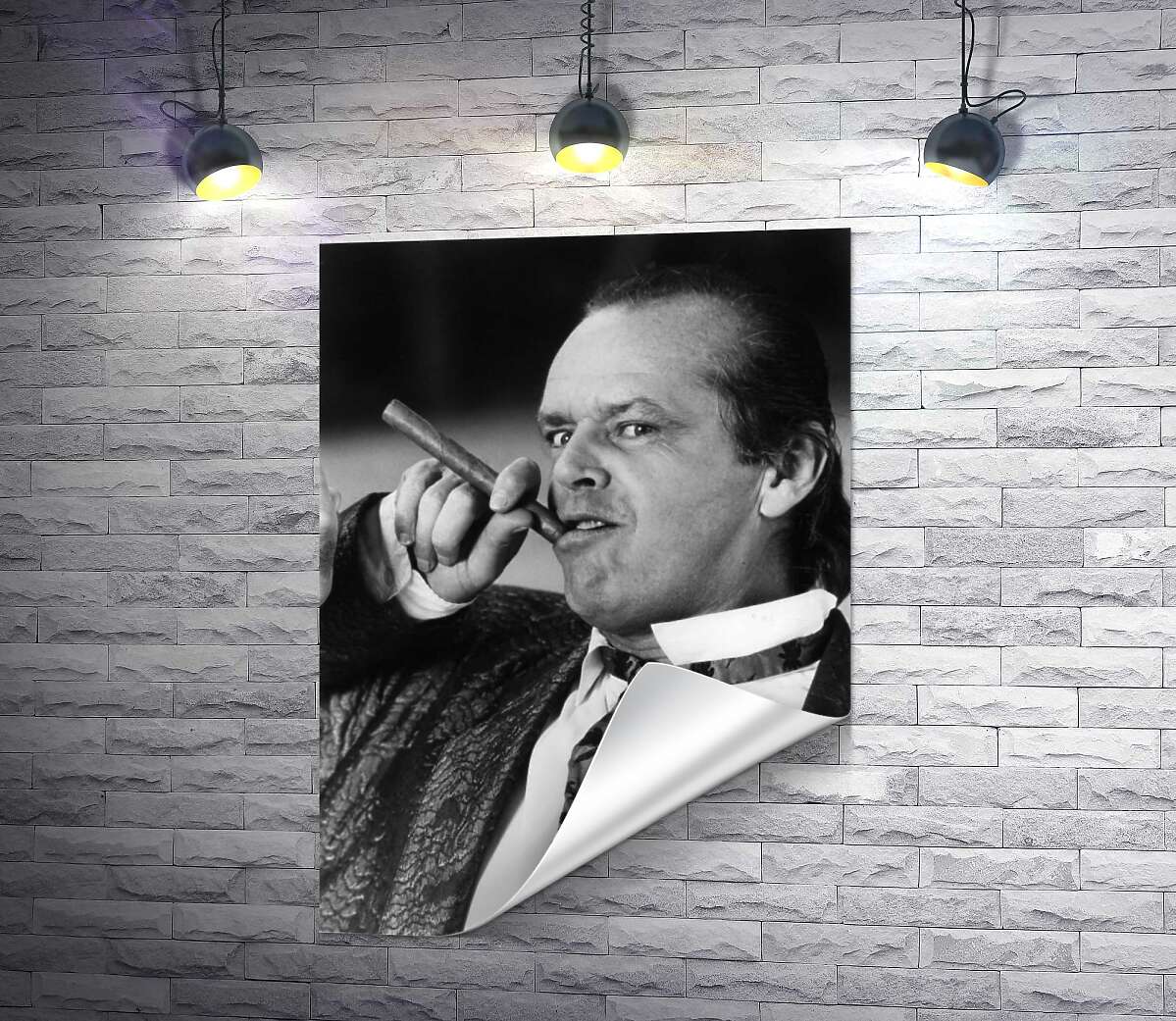 печать Актер Джек Николсон (Jack Nicholson) позирует с сигарой на черно-белом снимке