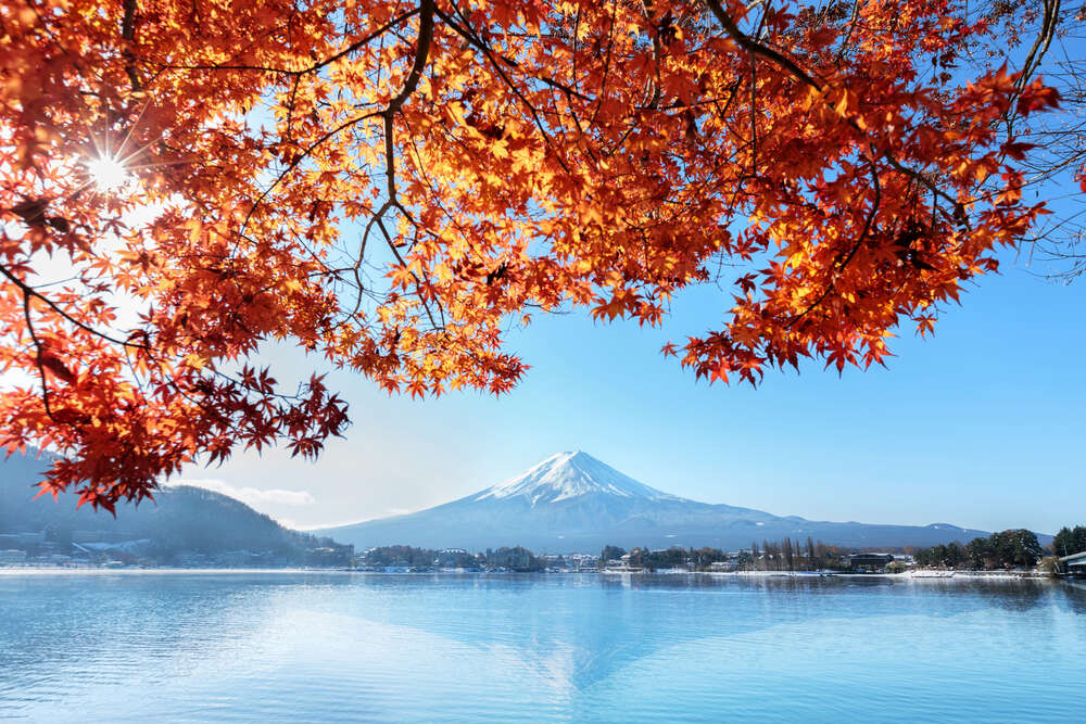 картина-постер Осенний вид на гору Фудзи (Mount Fuji) из вод озера