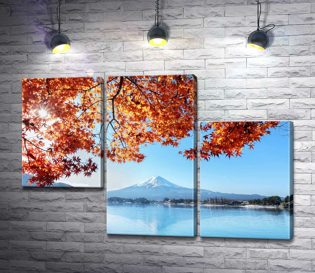 модульная картина Осенний вид на гору Фудзи (Mount Fuji) из вод озера (Модуль №13)