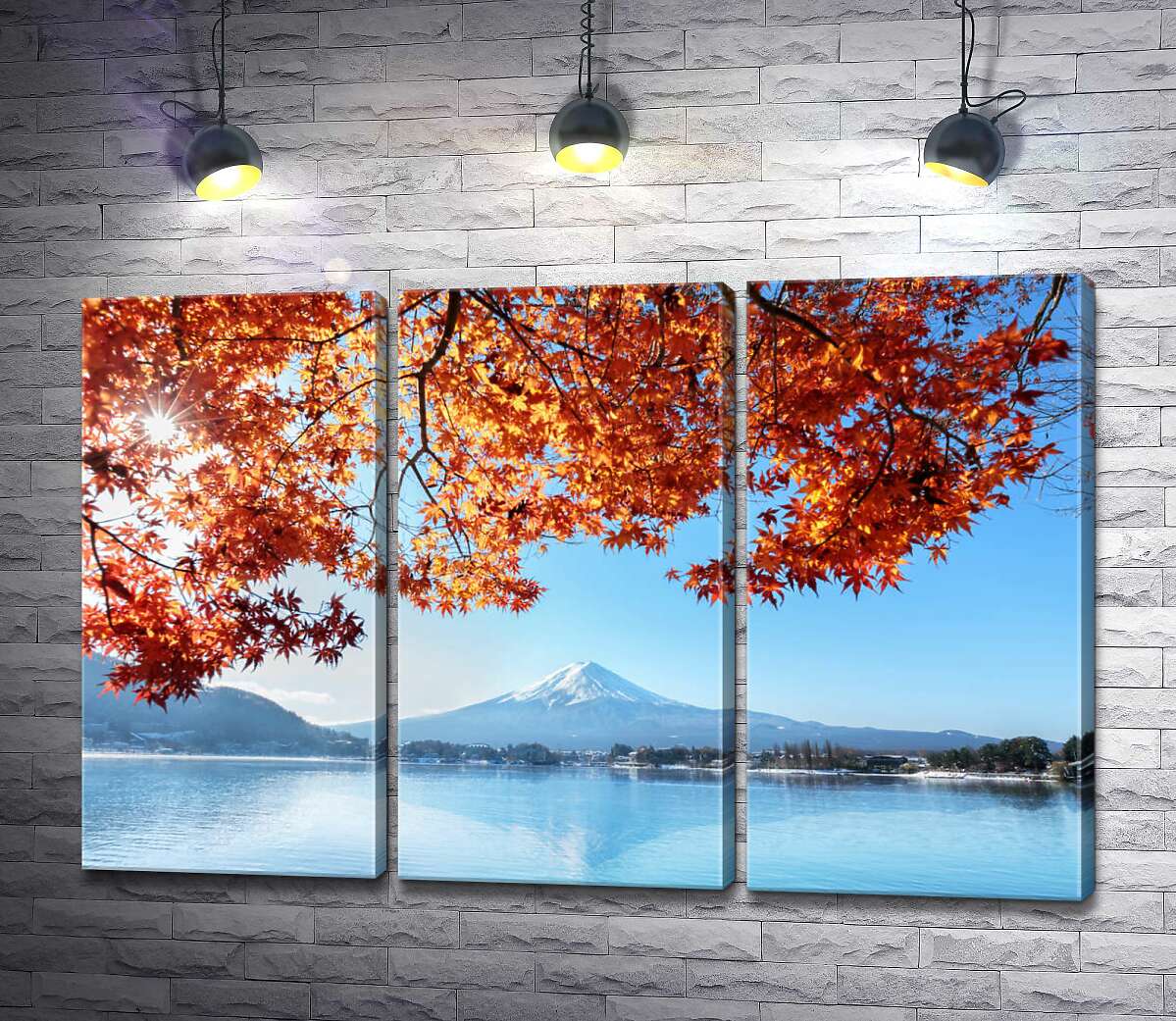 модульна картина Осінній вид на гору Фудзі (Mount Fuji) з вод озера (Модуль №2)